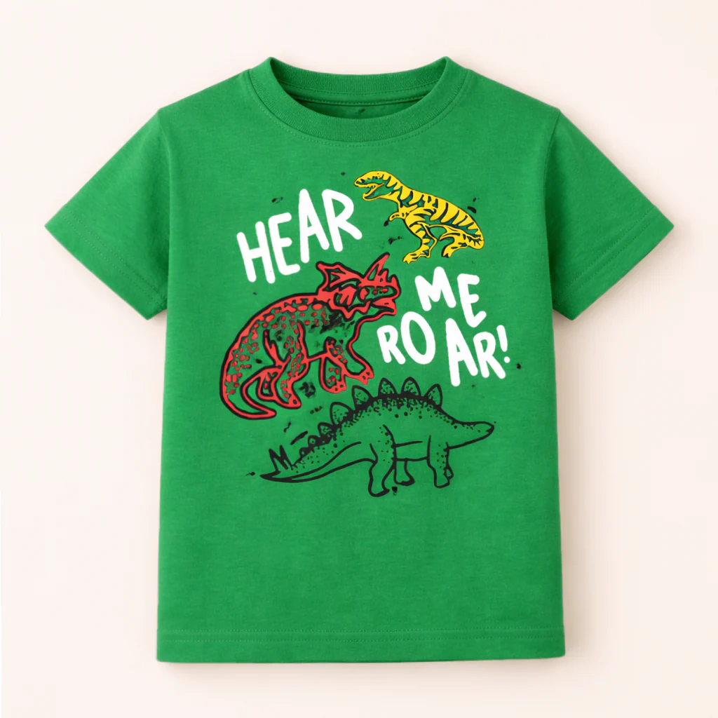 Kids Cotton T-Shirt Roar Dino Green - Mini Champ