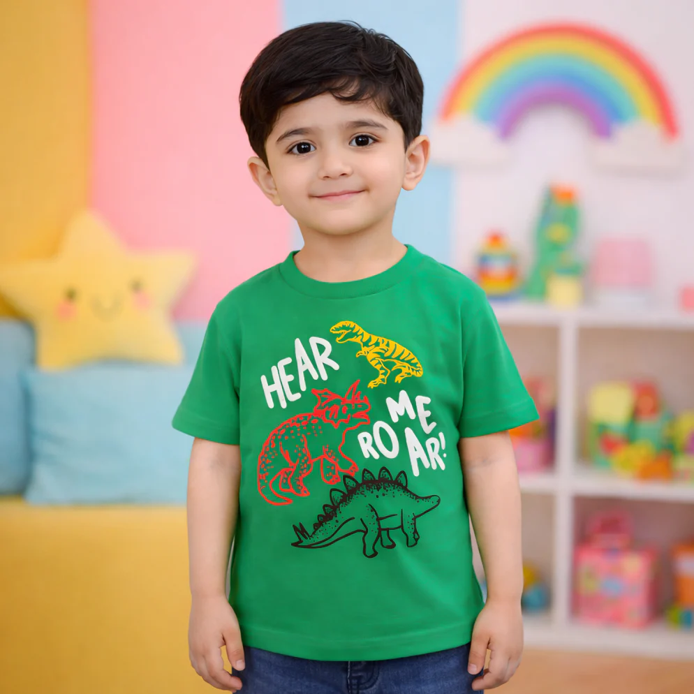 Kids Cotton T-Shirt Roar Dino Green - Mini Champ - Image 2