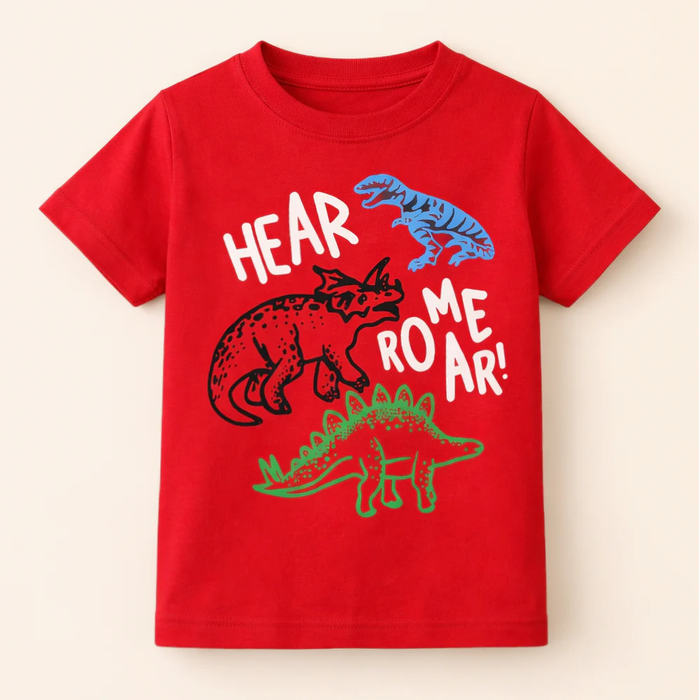 Kids Cotton T-Shirt Roar Dino Red - Mini Champ