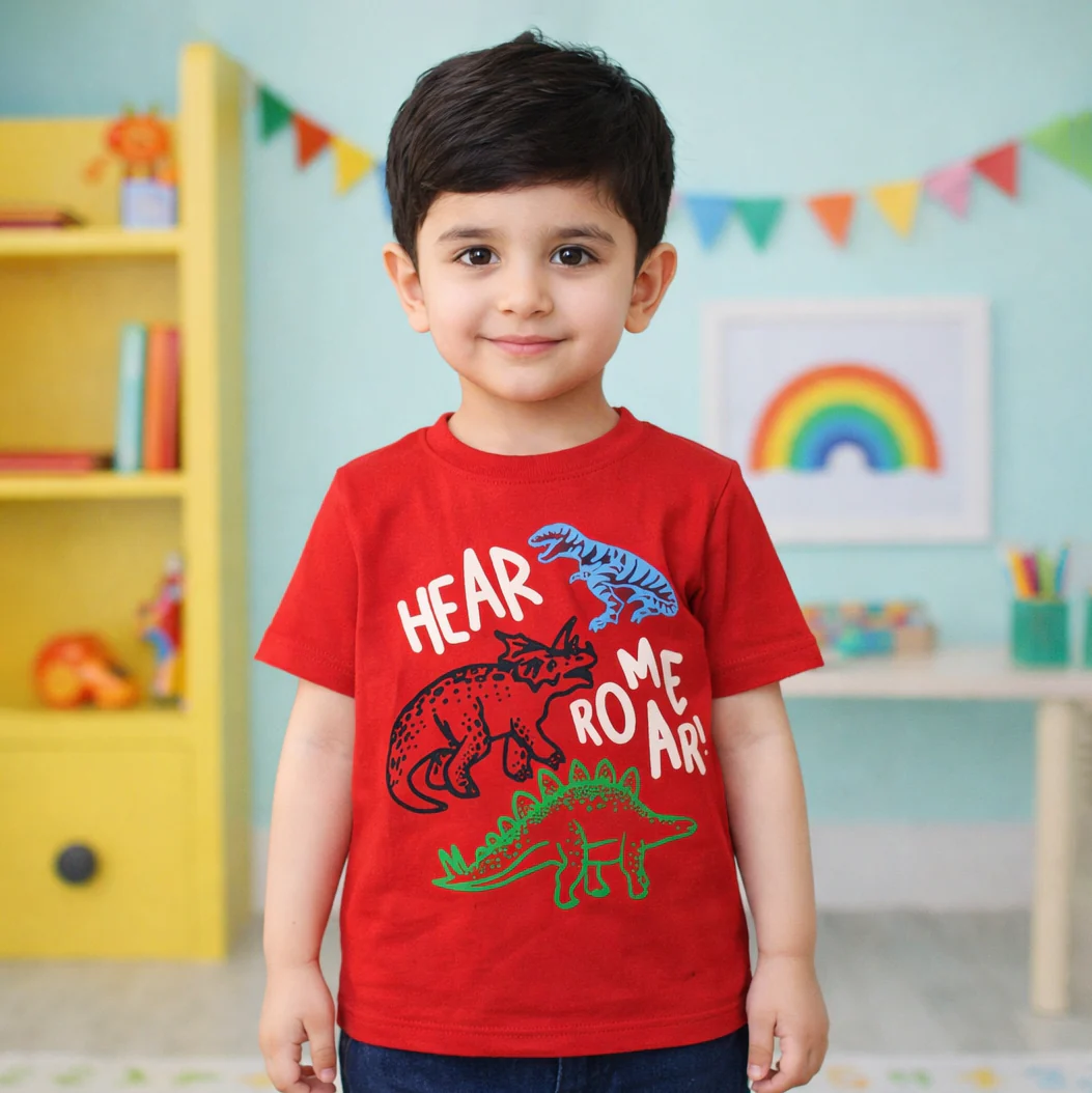 Kids Cotton T-Shirt Roar Dino Red - Mini Champ - Image 2
