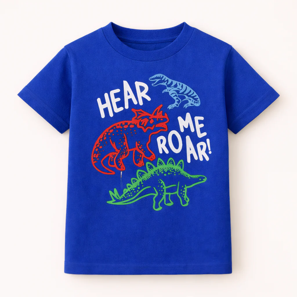 Kids Cotton T-Shirt Roar Dino Royal Blue - Mini Champ