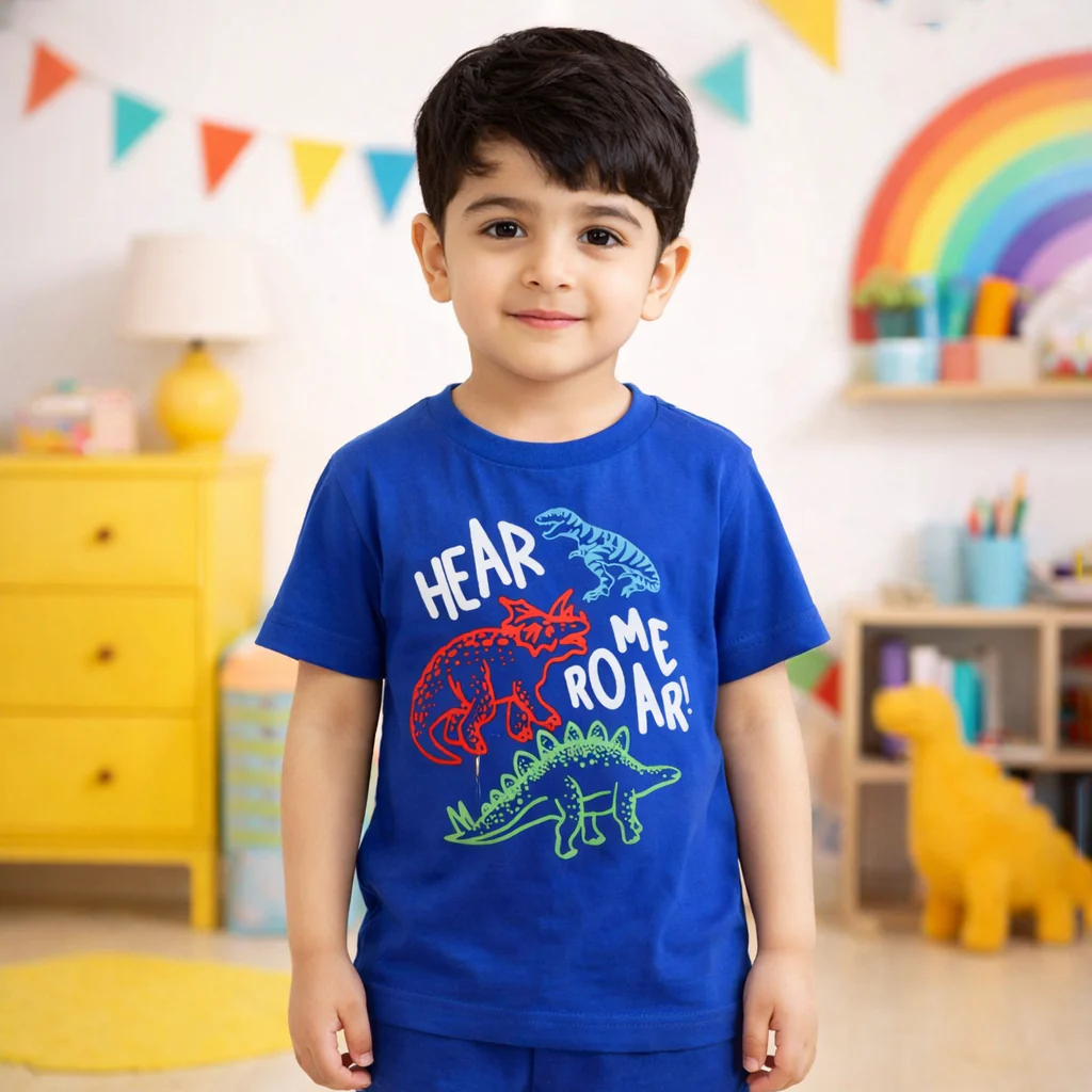 Kids Cotton T-Shirt Roar Dino Royal Blue - Mini Champ - Image 2