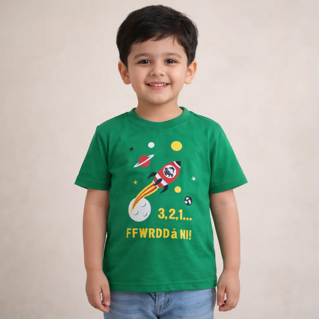 Kids Cotton T-Shirt Rocket Green - Mini Champ - Image 2