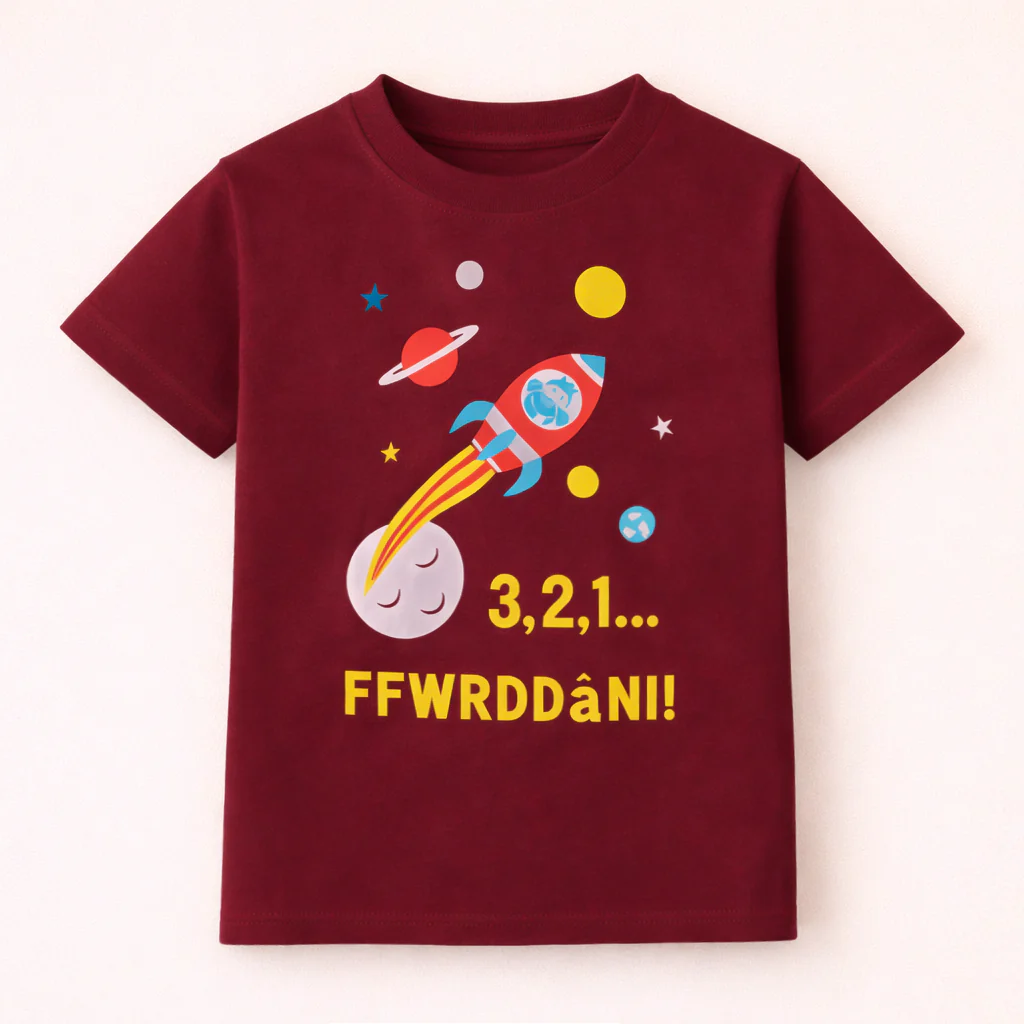 Kids Cotton T-Shirt Rocket Maroon - Mini Champ