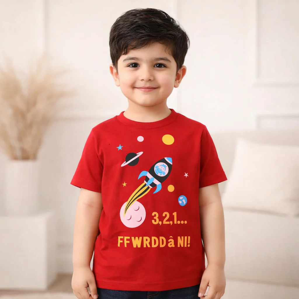 Kids Cotton T-Shirt Rocket Red - Mini Champ - Image 2