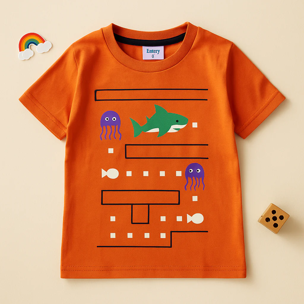 Kids Cotton T-Shirt Shark Orange - Mini Champ - Image 2