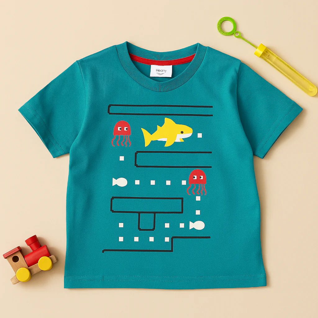 Kids Cotton T-Shirt Shark Sea Green - Mini Champ - Image 2