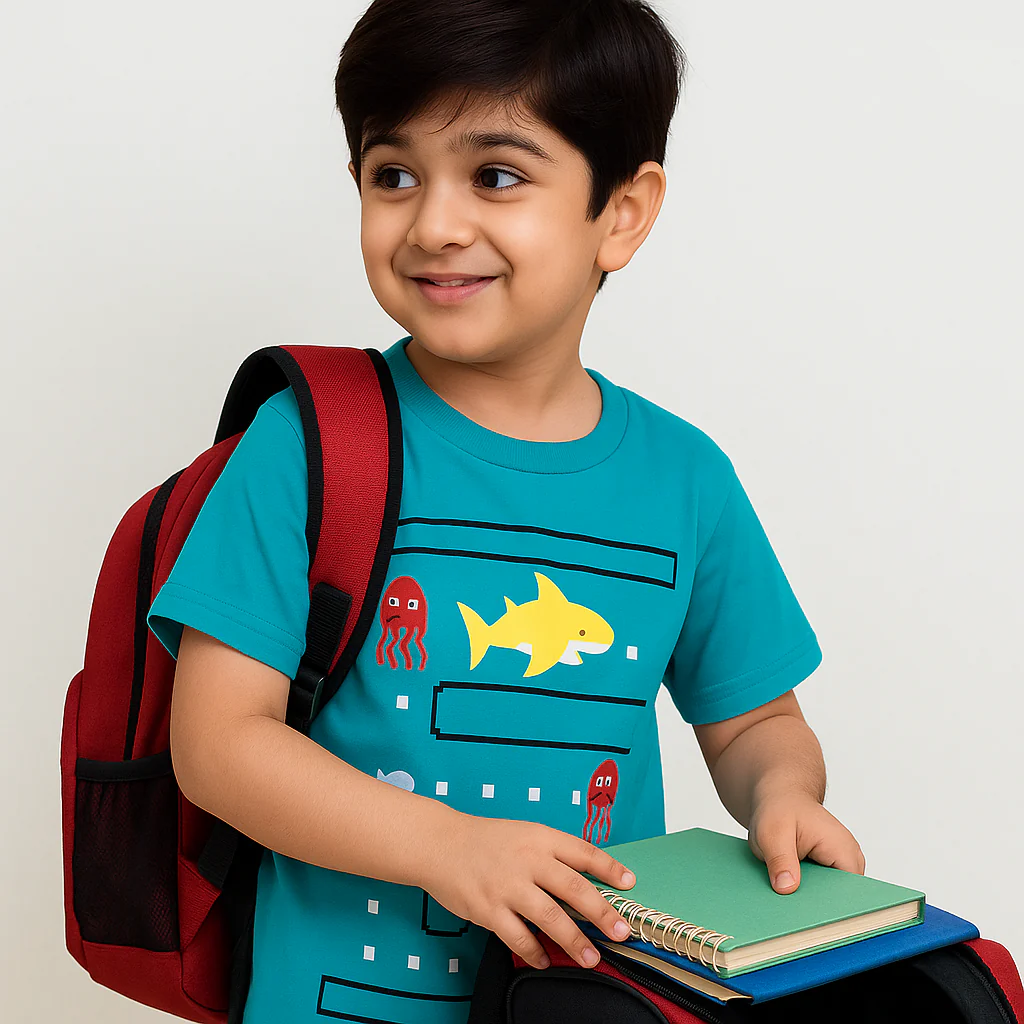 Kids Cotton T-Shirt Shark Sea Green - Mini Champ - Image 3