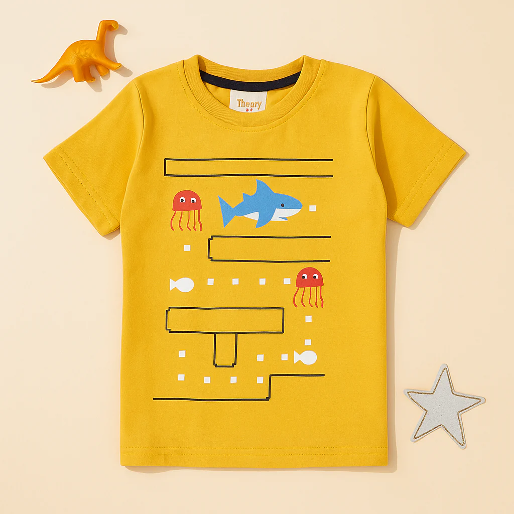 Kids Cotton T-Shirt Shark Yellow - Mini Champ - Image 2