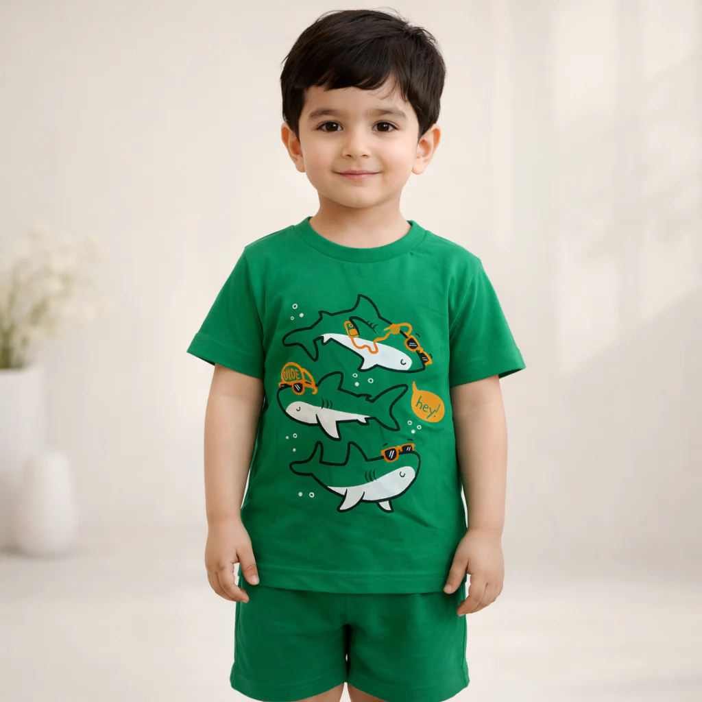 Kids Cotton T-Shirt Sharks Green - Mini Champ - Image 2