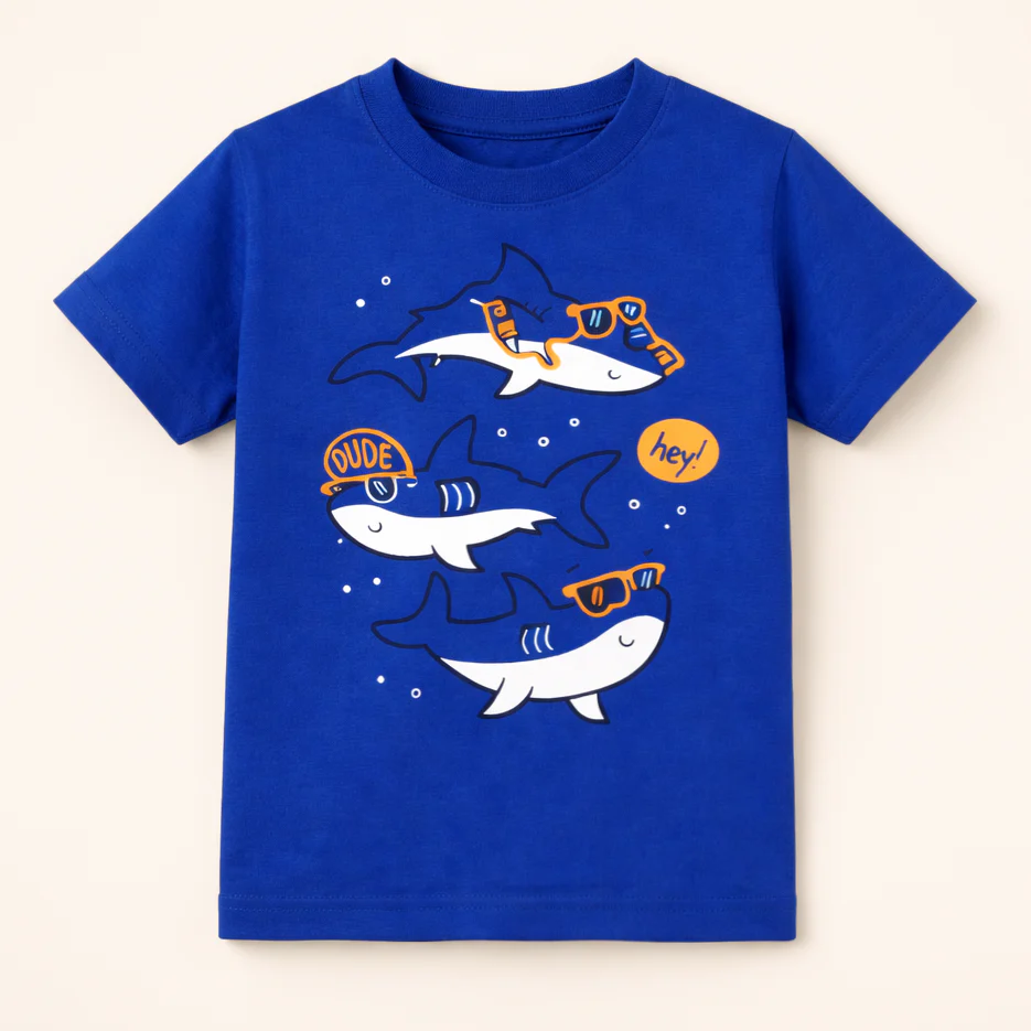 Kids Cotton T-Shirt Sharks Royal Blue - Mini Champ