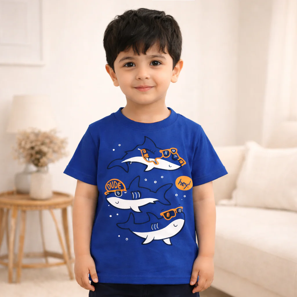 Kids Cotton T-Shirt Sharks Royal Blue - Mini Champ - Image 2