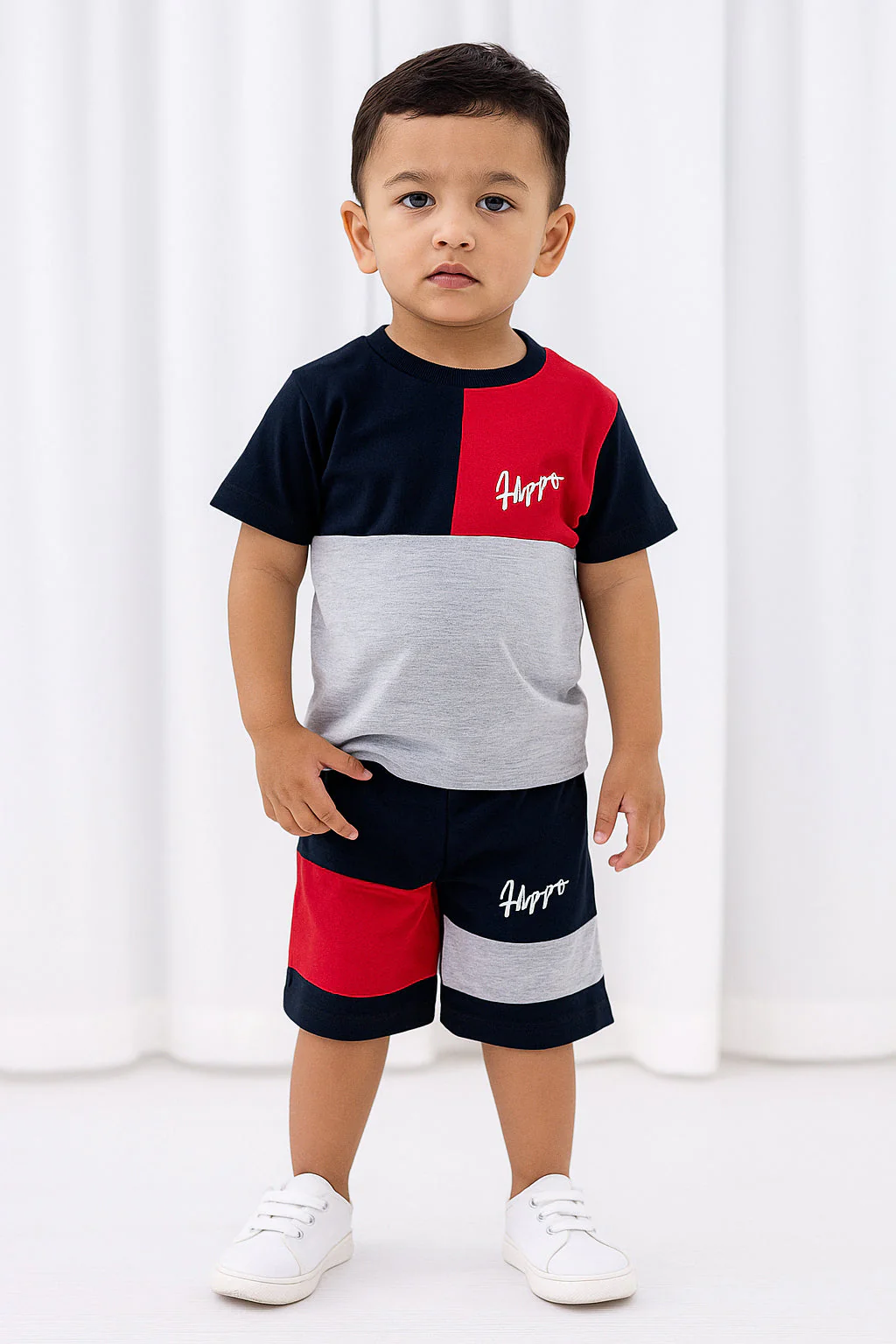 Kids Cotton T-Shirt & Short Set Red & Black - Sunshine - Image 3