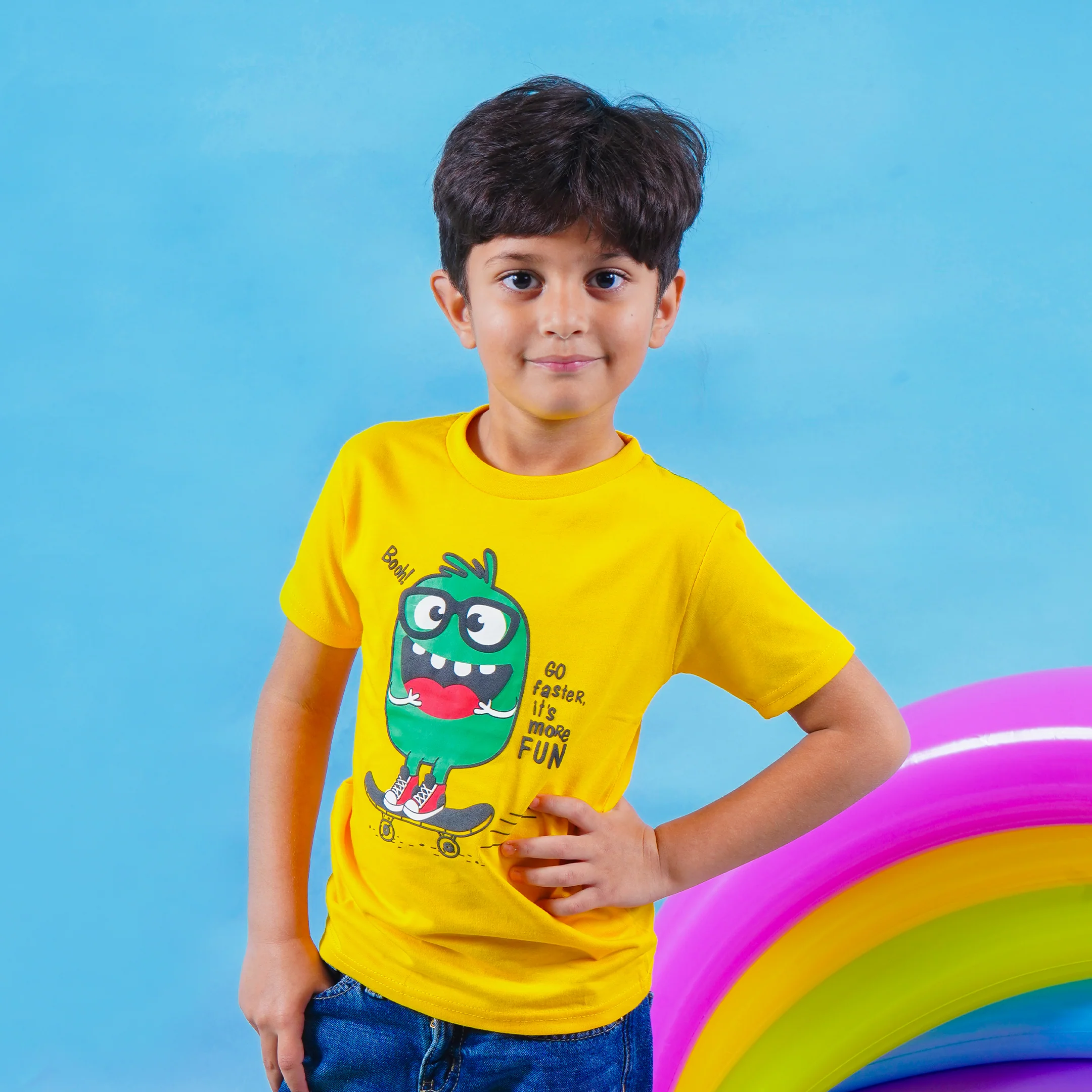 Kids Cotton T-Shirt Skateboard Yellow - Mini Champ - Image 3