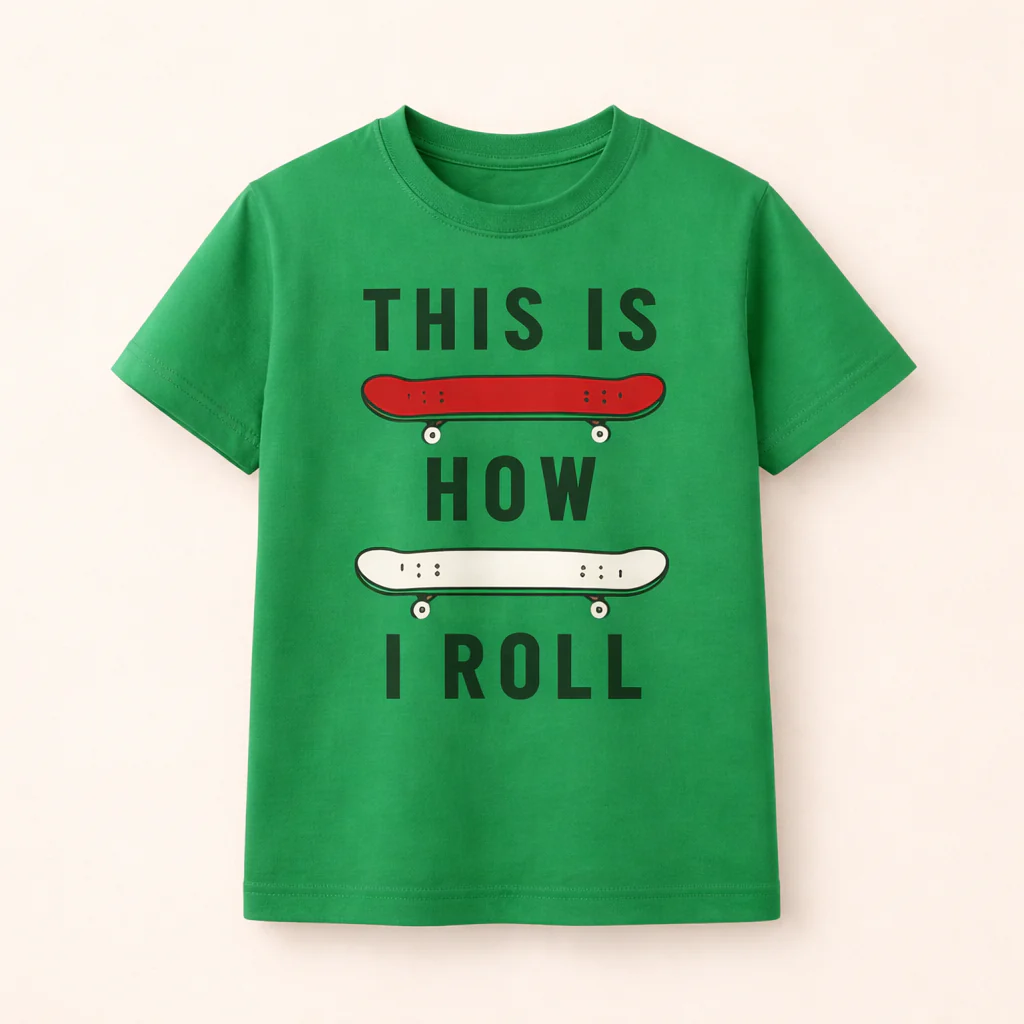 Kids Cotton T-Shirt Skateboards Green - Mini Champ