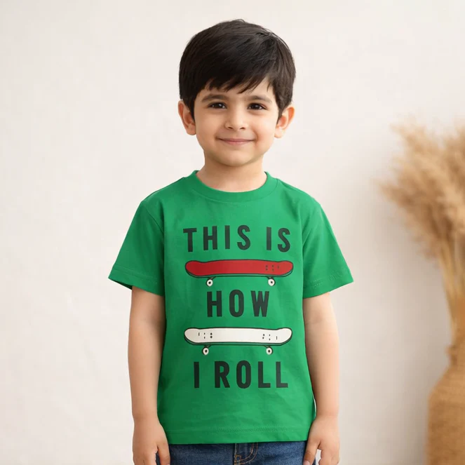 Kids Cotton T-Shirt Skateboards Green - Mini Champ - Image 2