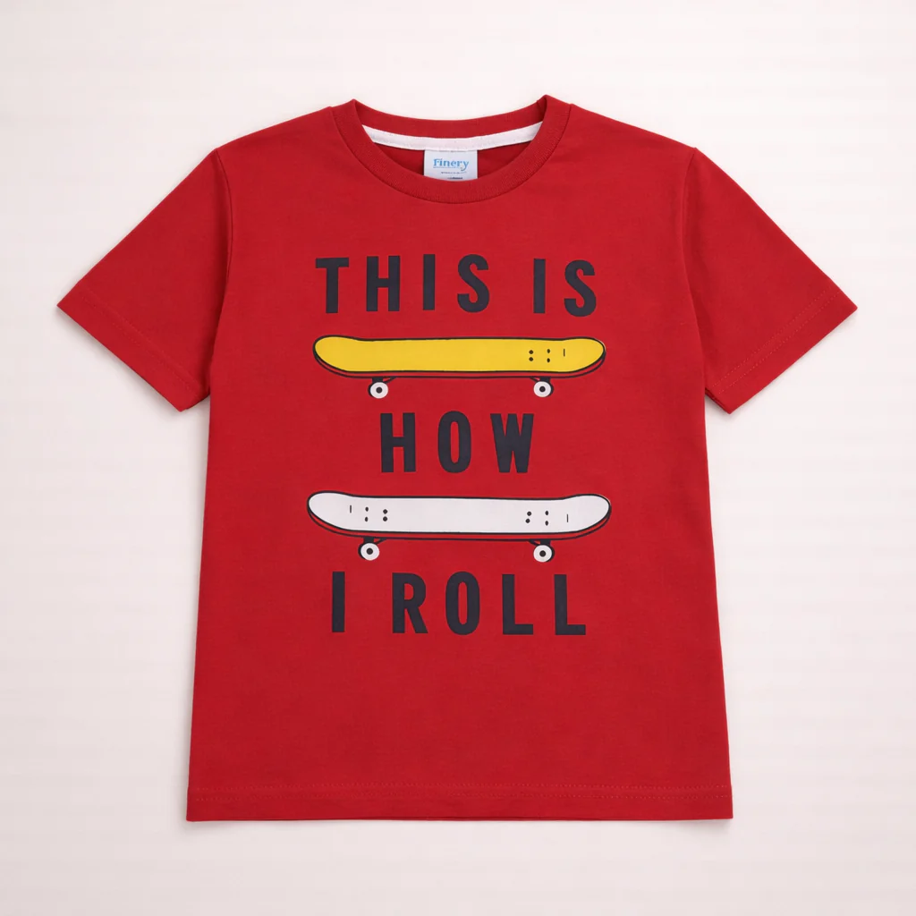 Kids Cotton T Shirt Skateboards Red - Mini Champ