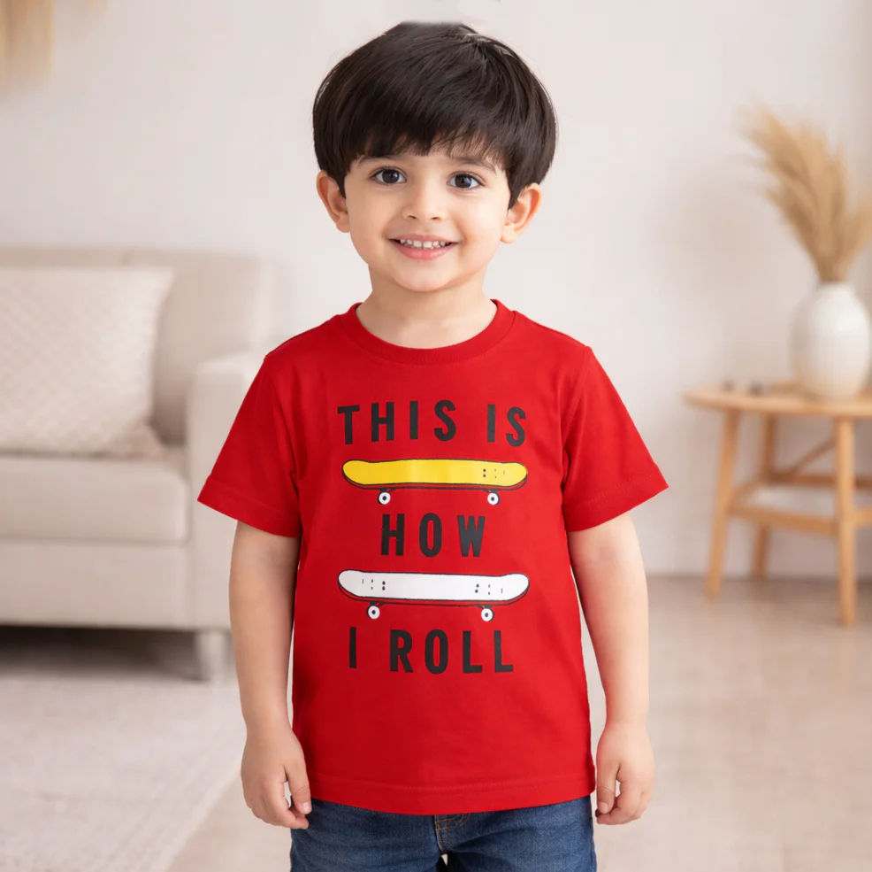 Kids Cotton T Shirt Skateboards Red - Mini Champ - Image 2