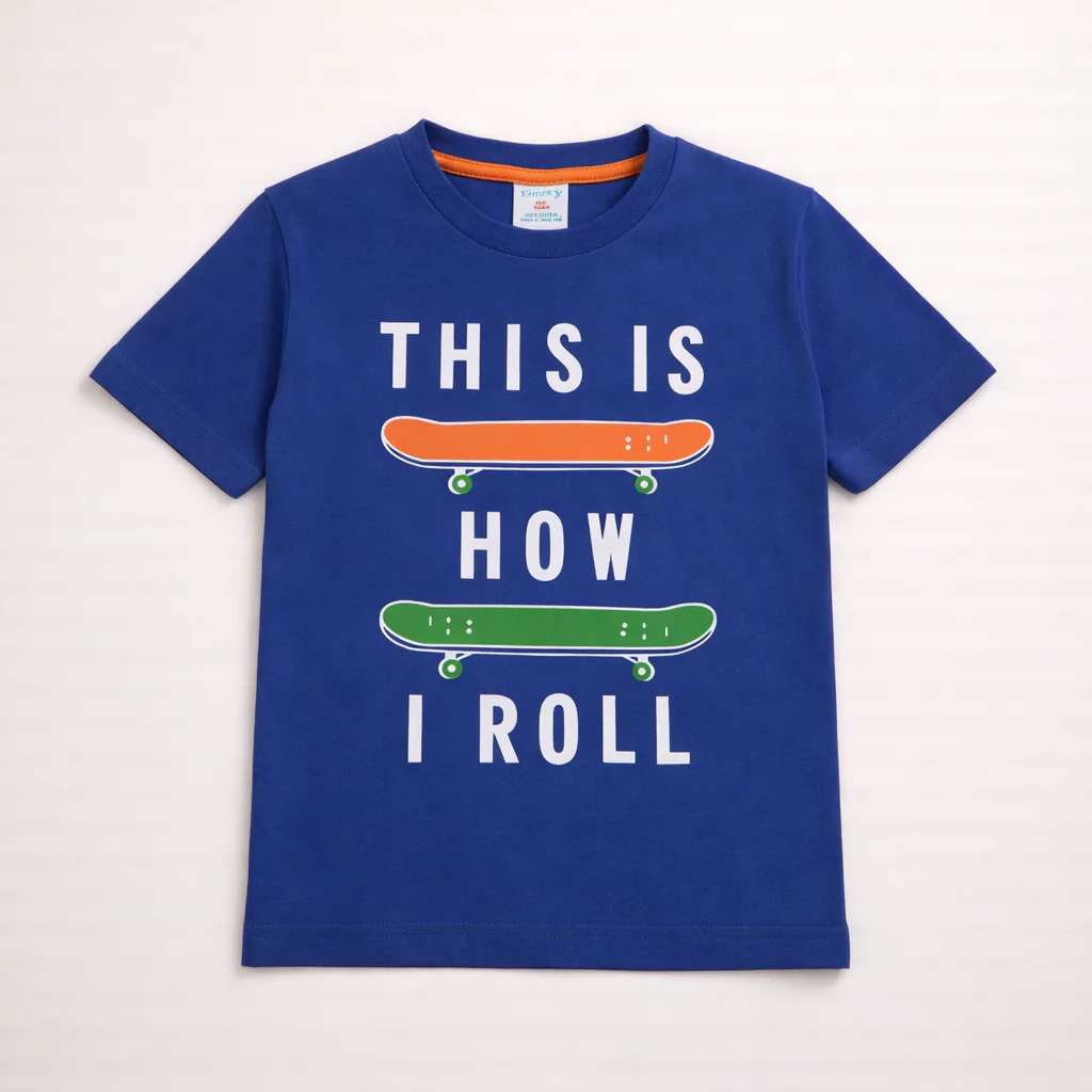 Kids Cotton T Shirt Skateboards Royal Blue - Mini Champ