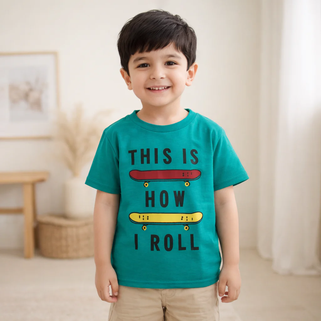 Kids Cotton T Shirt Skateboards Sea Green - Mini Champ - Image 2