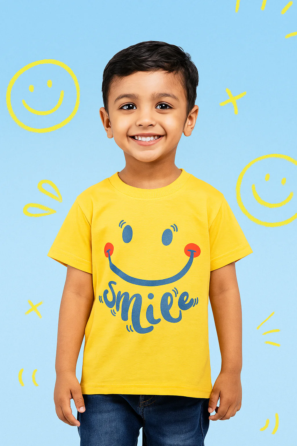 Kids Cotton T-Shirt Smile Yellow - Mini Champ