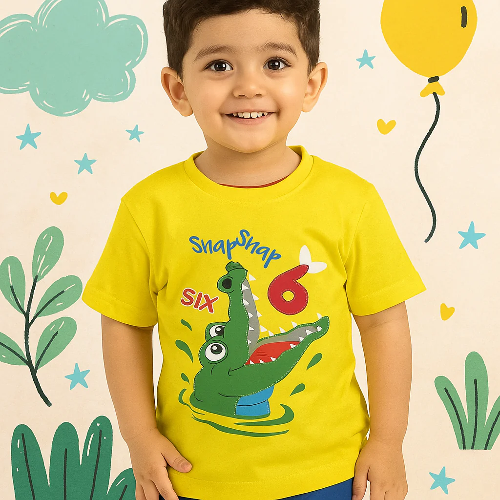 Kids Cotton T-Shirt Snap Yellow - Mini Champ