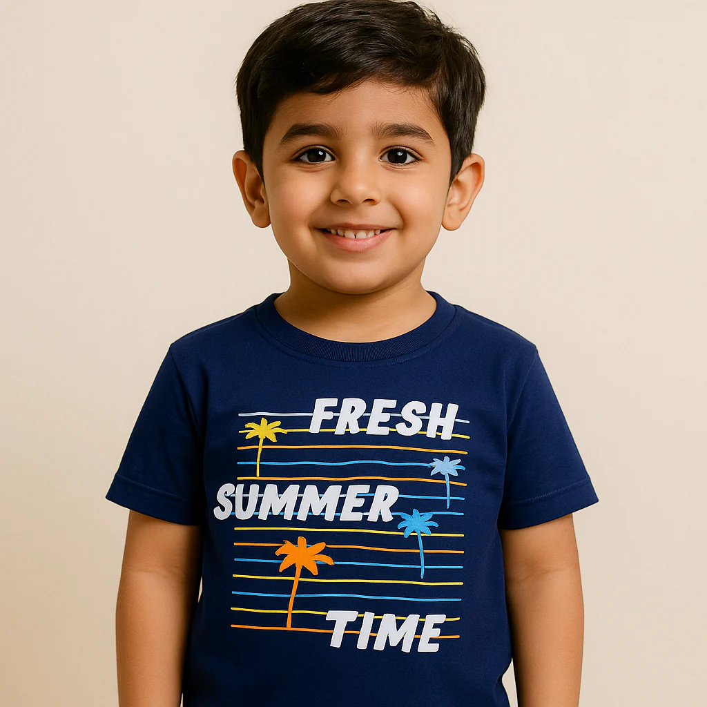 Kids Cotton T-Shirt Summer Time Navy Blue - Mini Champ