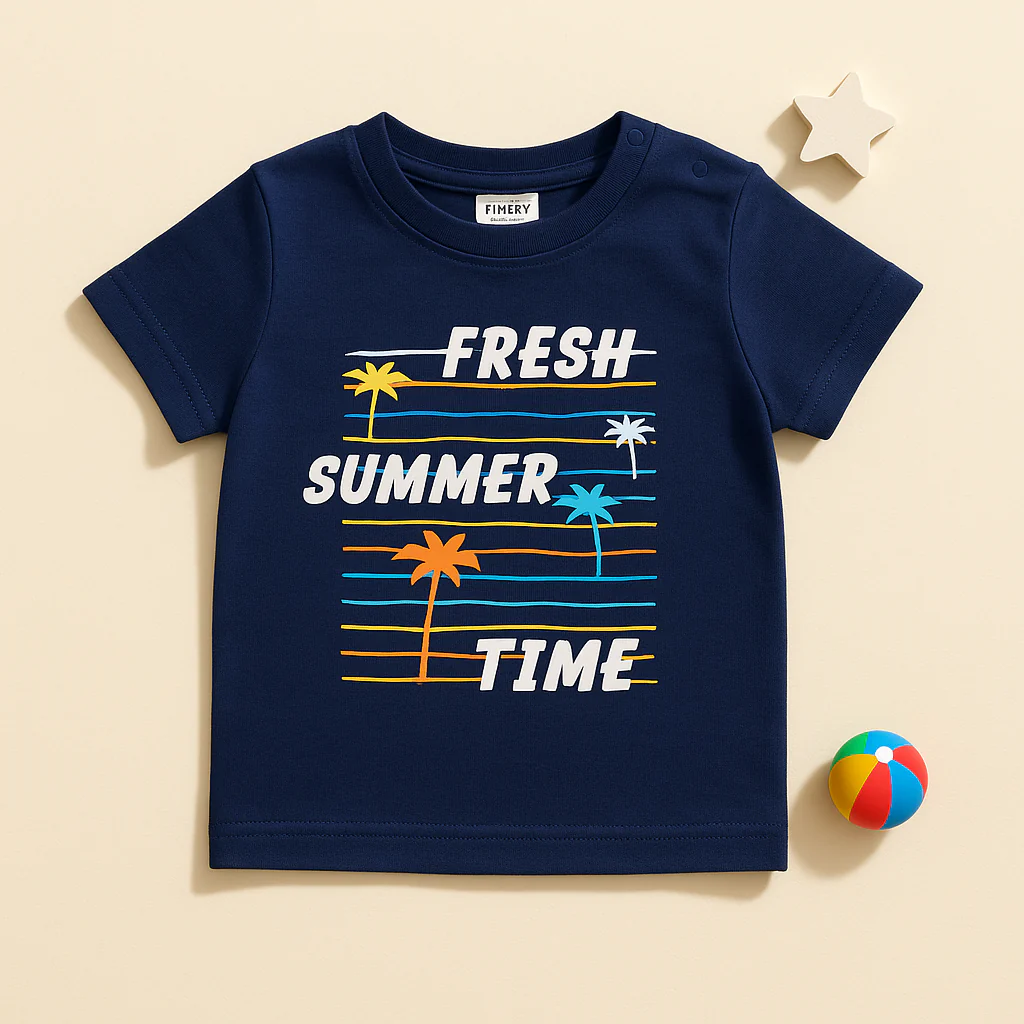 Kids Cotton T-Shirt Summer Time Navy Blue - Mini Champ - Image 2