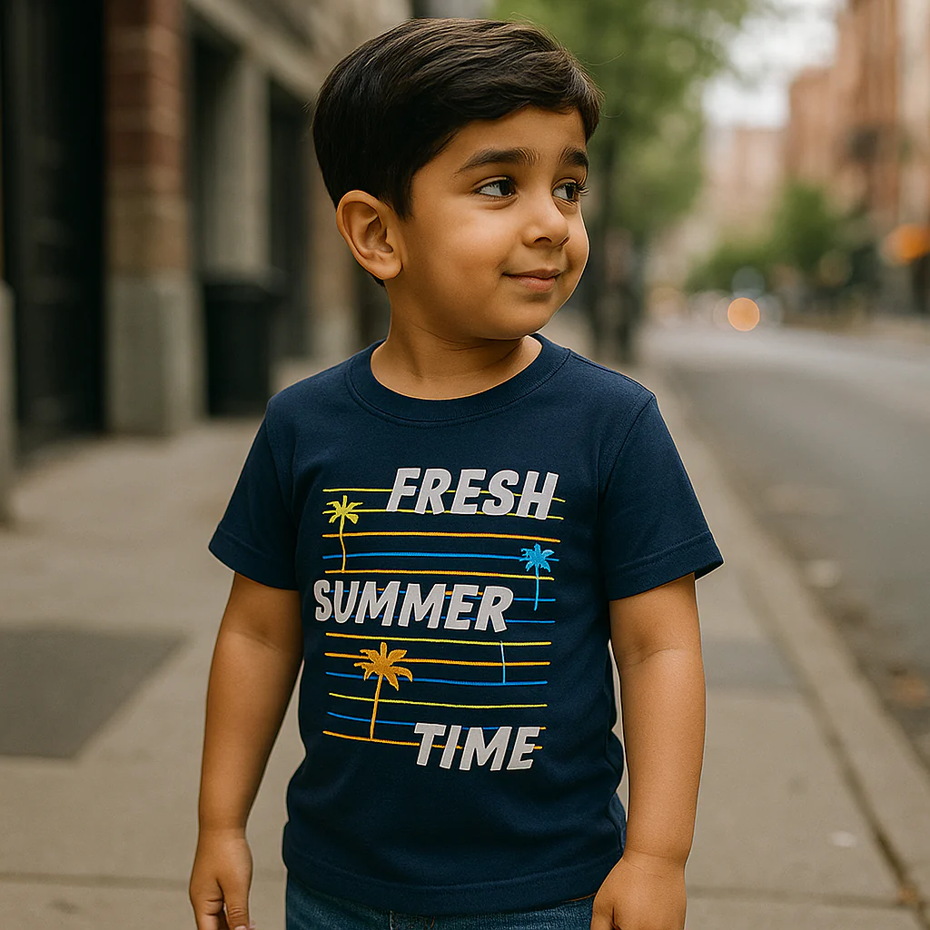 Kids Cotton T-Shirt Summer Time Navy Blue - Mini Champ - Image 3