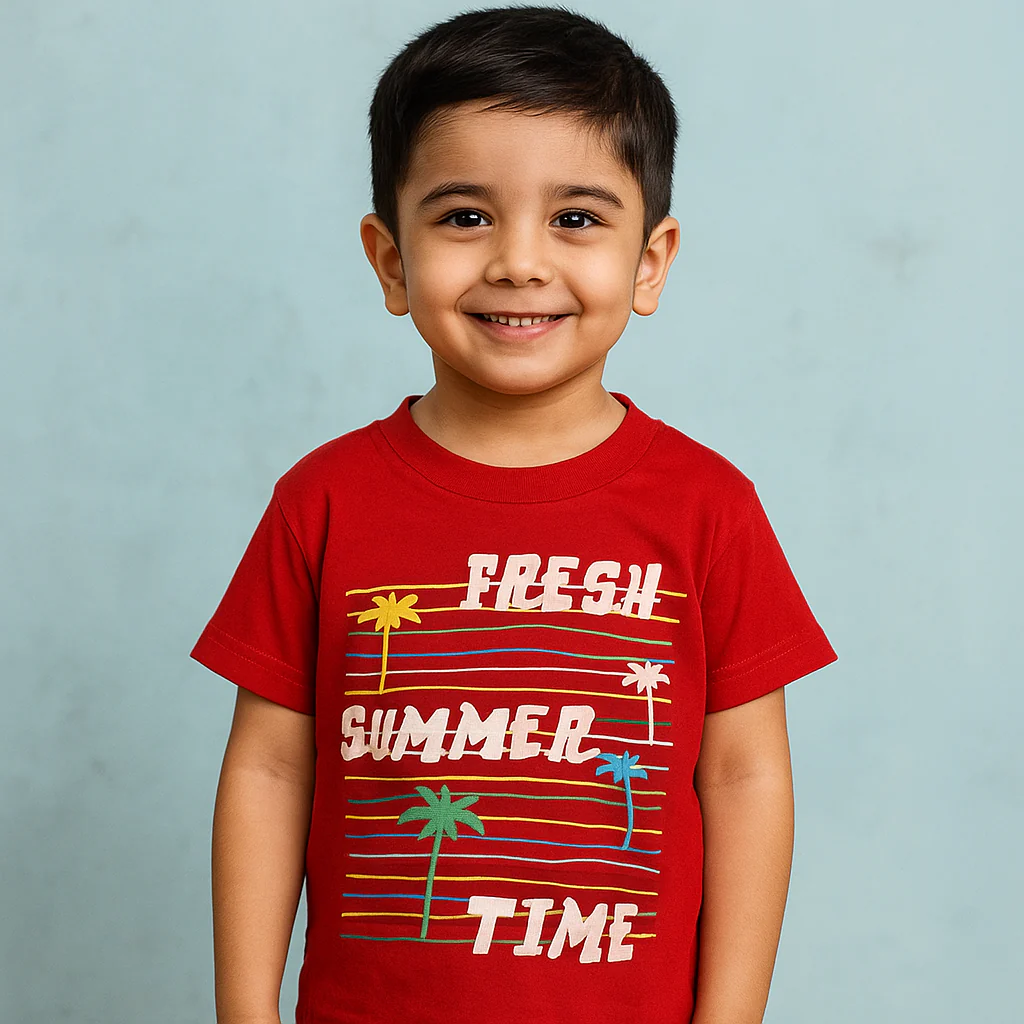 Kids Cotton T-Shirt Summer Time Red - Mini Champ