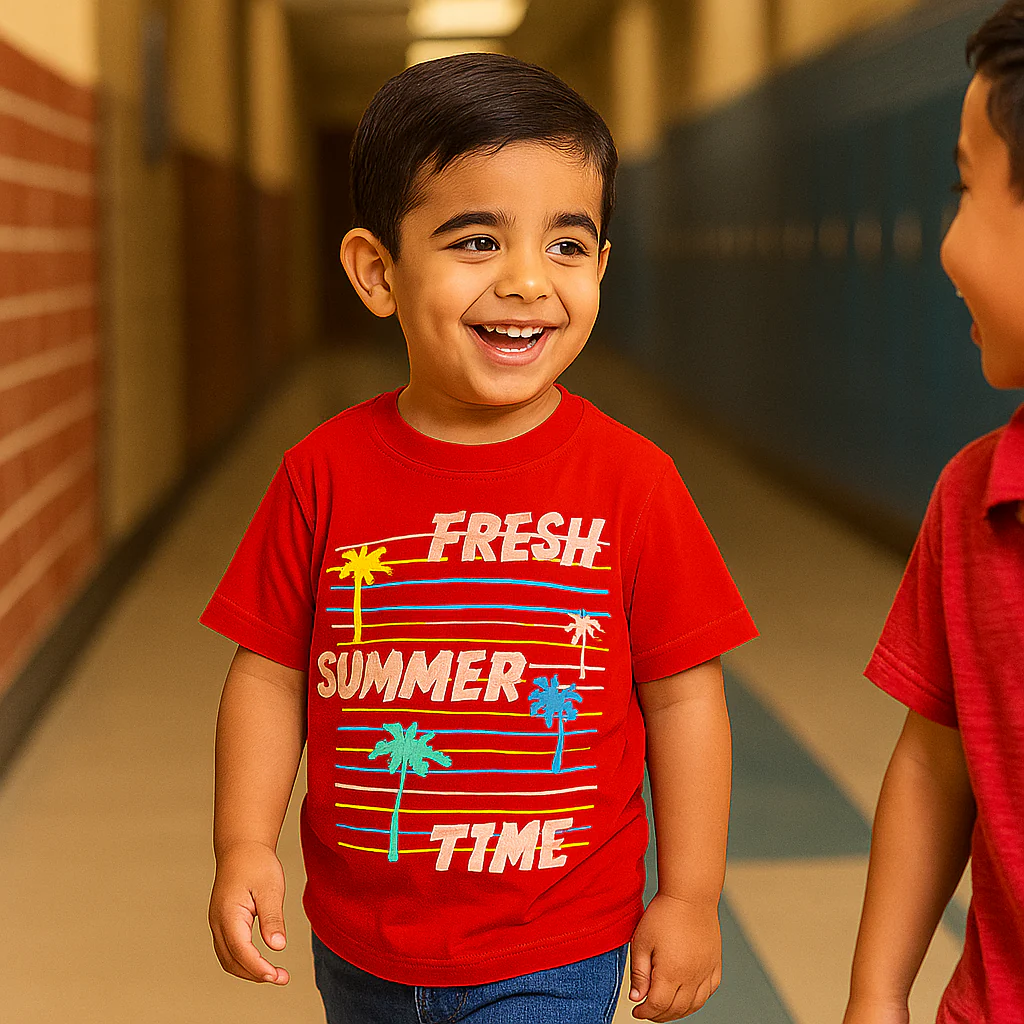 Kids Cotton T-Shirt Summer Time Red - Mini Champ - Image 2