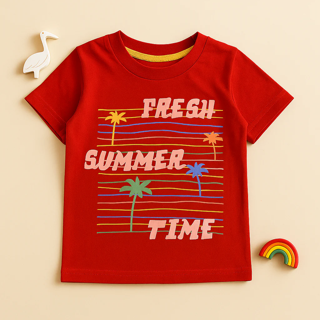 Kids Cotton T-Shirt Summer Time Red - Mini Champ - Image 3