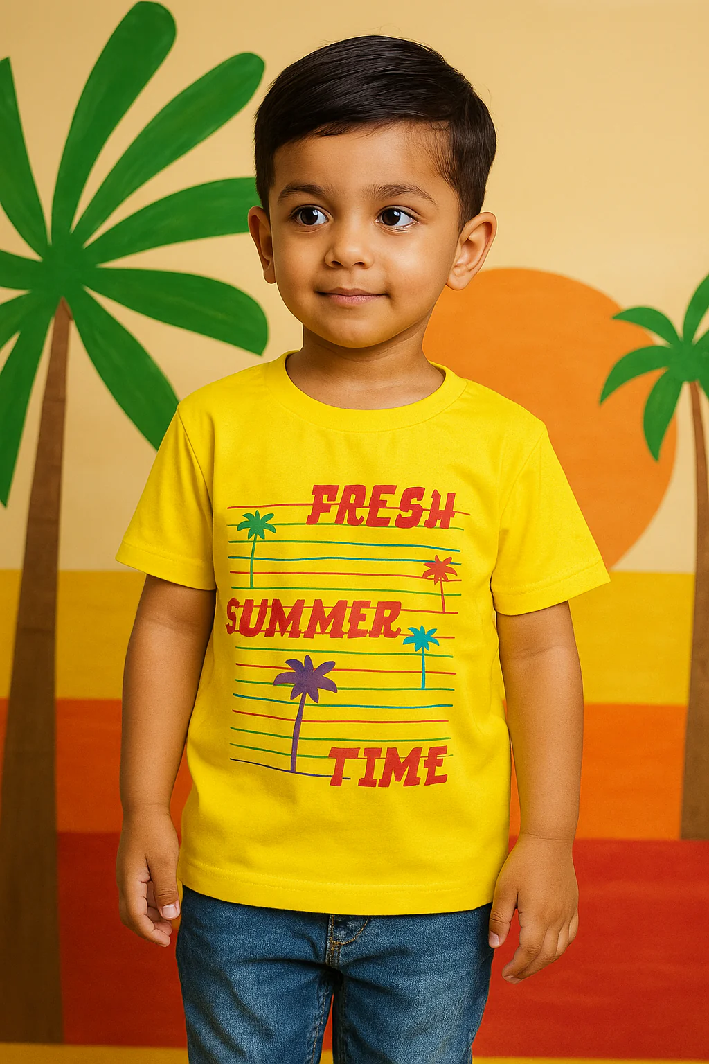 Kids Cotton T-Shirt Summer Time Yellow - Mini Champ