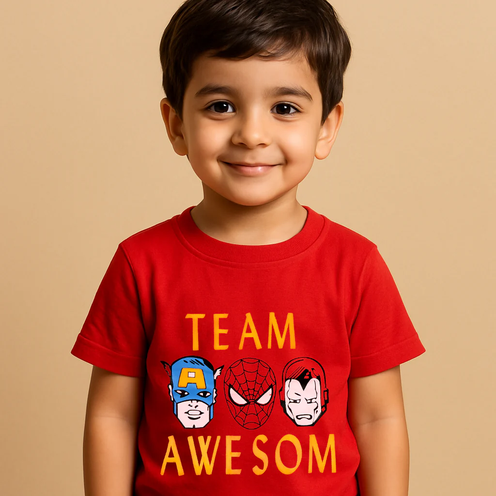 Kids Cotton T-Shirt Superheroes Team Red - Mini Champ