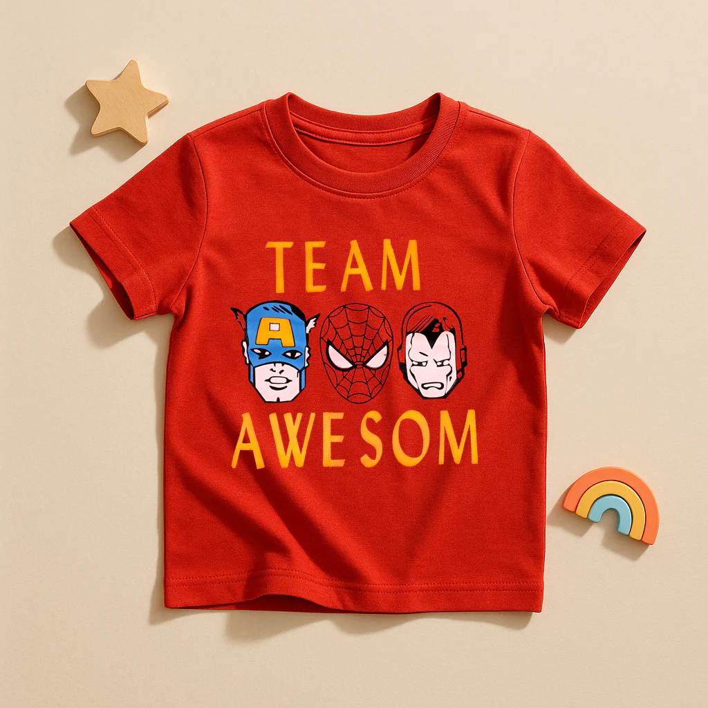 Kids Cotton T-Shirt Superheroes Team Red - Mini Champ - Image 2