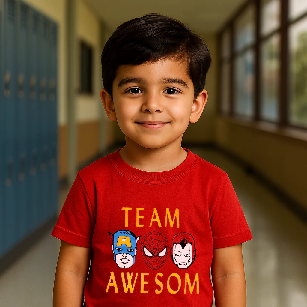 Kids Cotton T-Shirt Superheroes Team Red - Mini Champ - Image 3