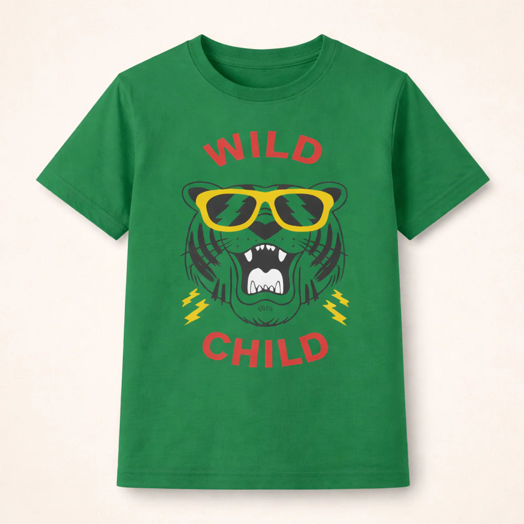 Kids Cotton T-Shirt Wild Child Green - Mini Champ