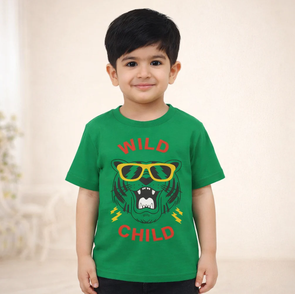 Kids Cotton T-Shirt Wild Child Green - Mini Champ - Image 2