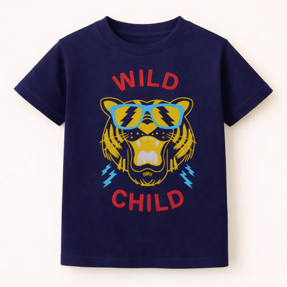Kids Cotton T-Shirt Wild Child Navy Blue - Mini Champ