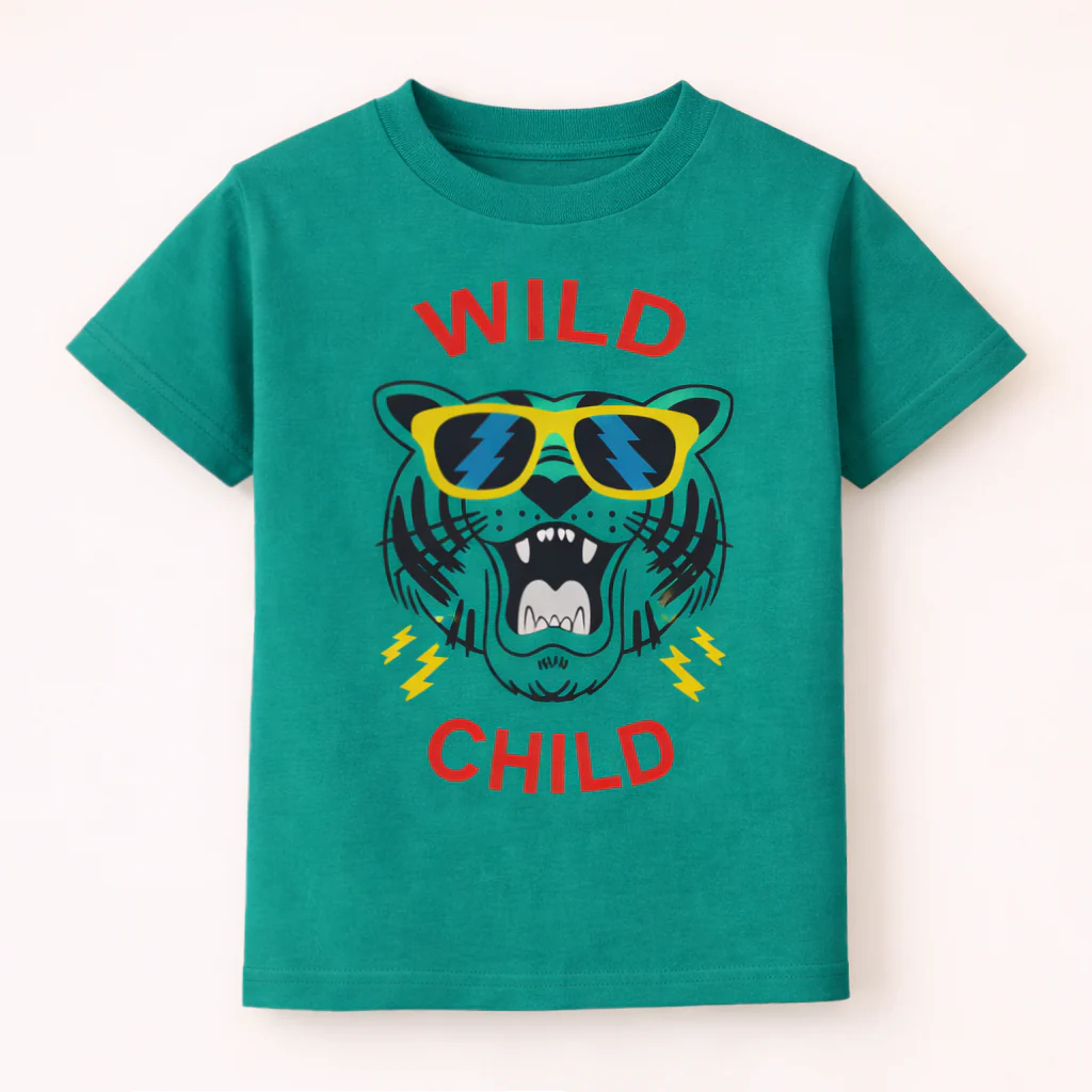 Kids Cotton T-Shirt Wild Child Sea Green - Mini Champ
