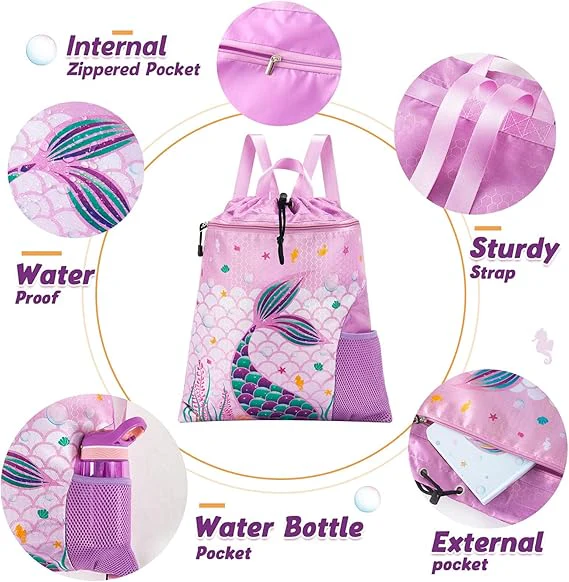 Kids Drawstring Backpack Mermaid Blue - Momease - Image 4