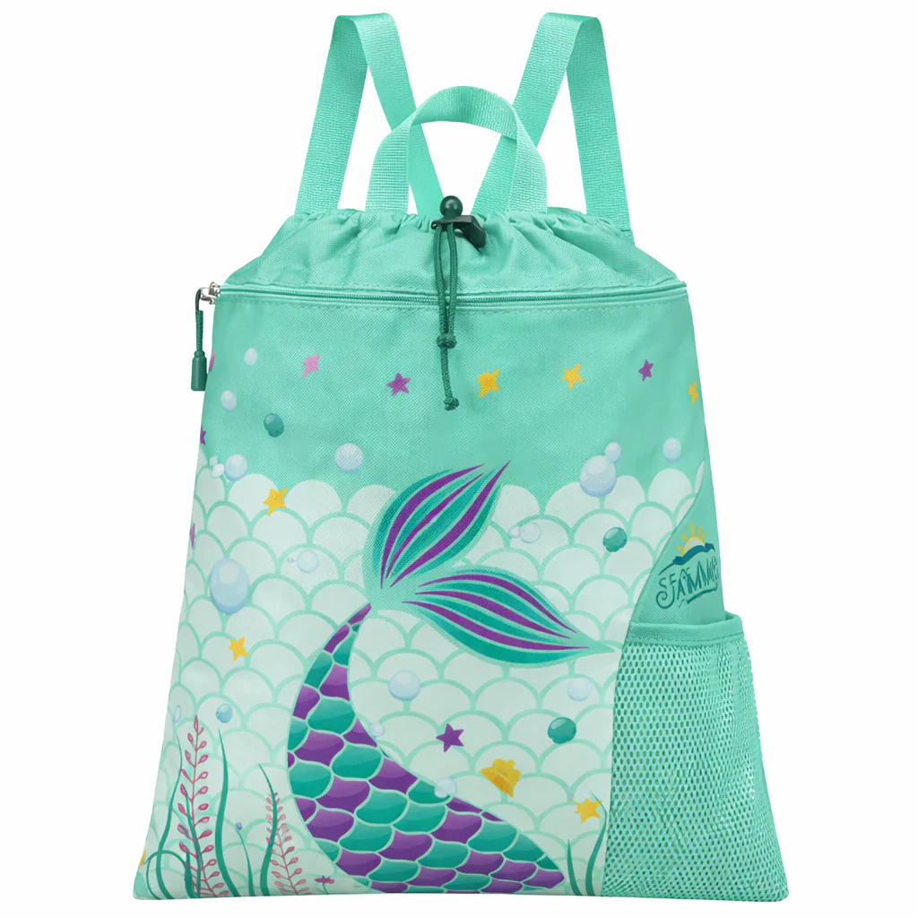 Kids Drawstring Backpack Mermaid Sea Green - Momease