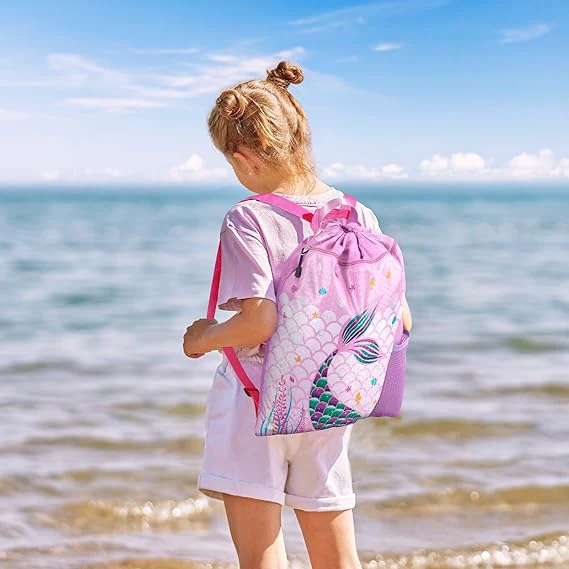 Kids Drawstring Backpack Mermaid Sea Green - Momease - Image 5