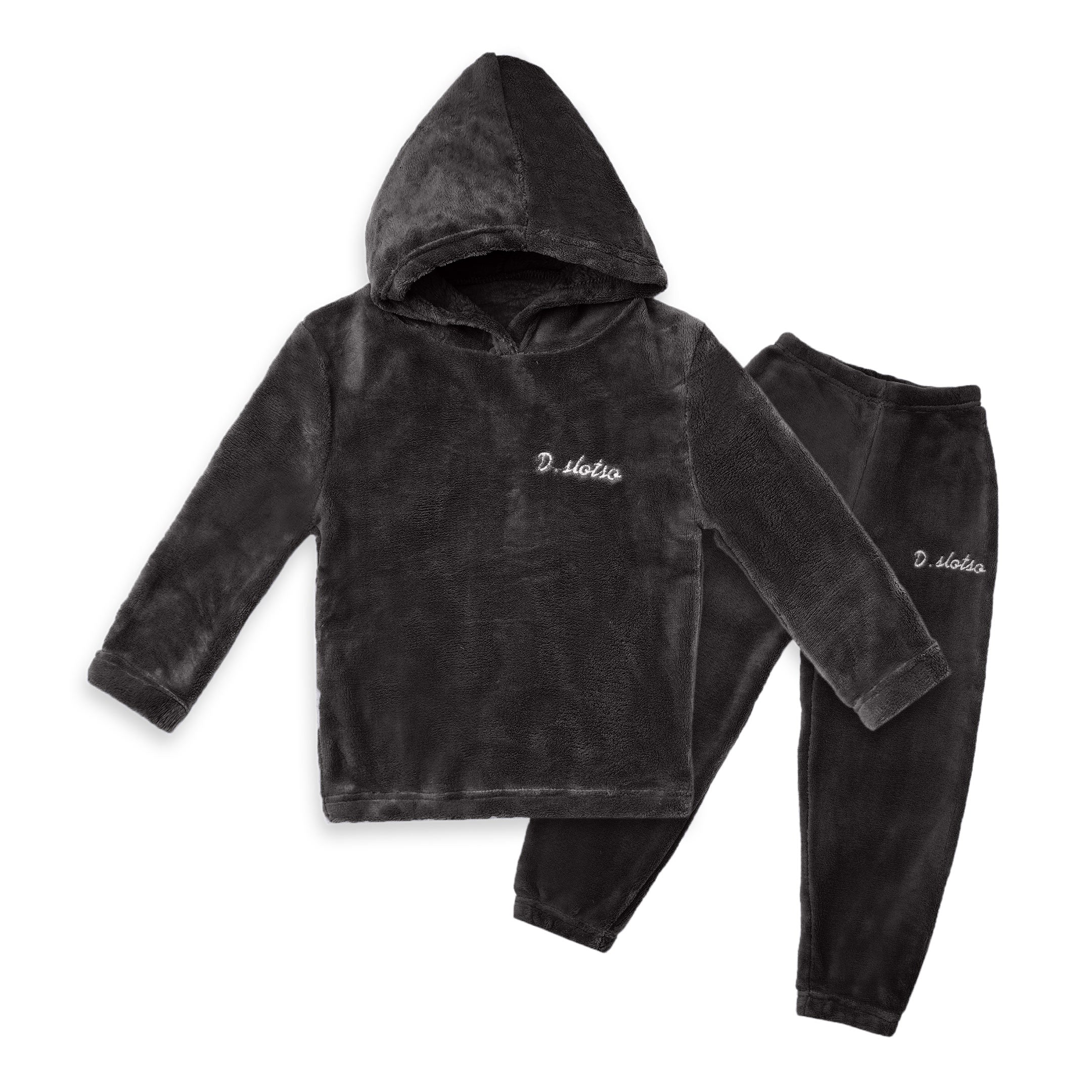 Kids Fleece Hoodie & Pajama Set Black - Sunshine - Image 3