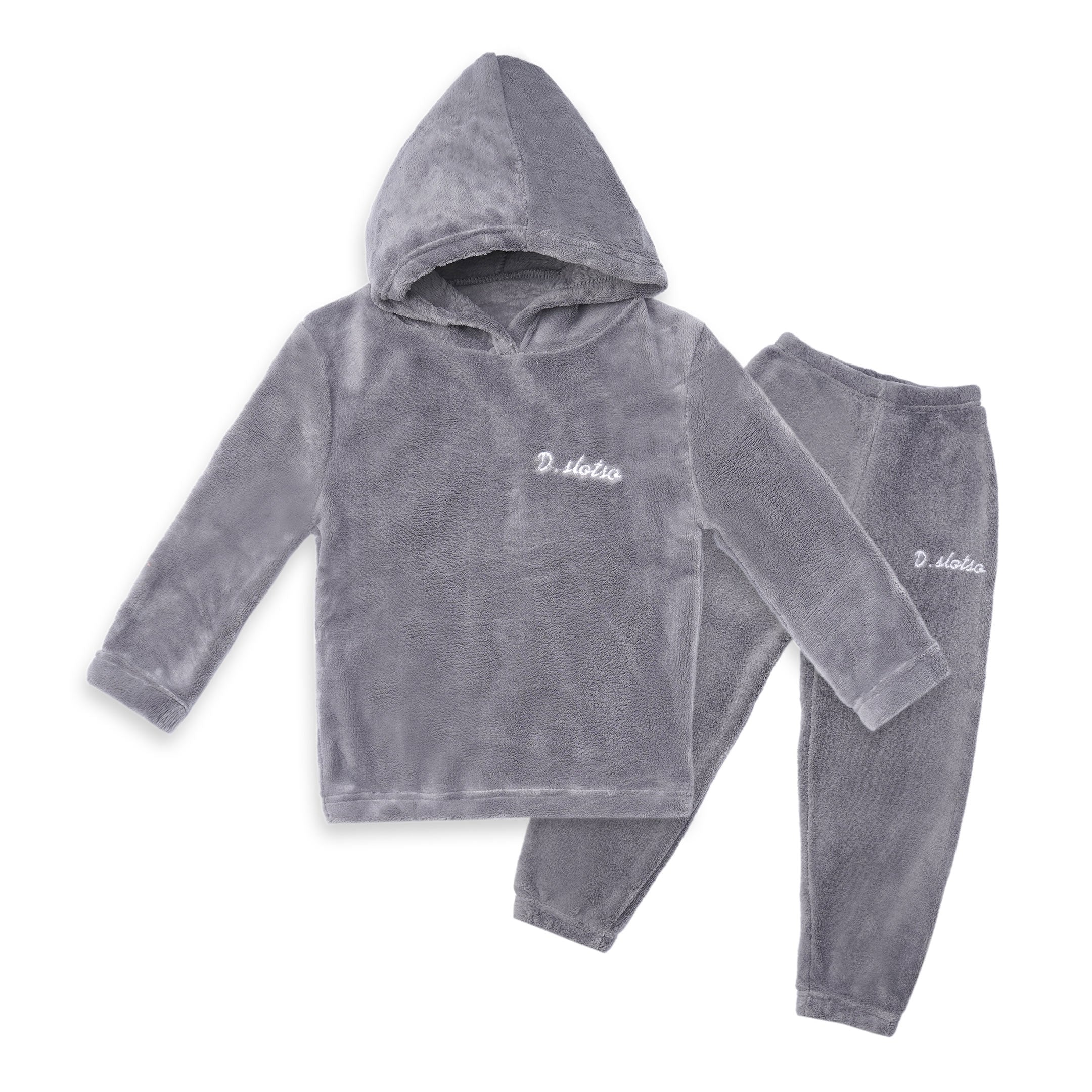 Kids Fleece Hoodie & Pajama Set Grey - Sunshine - Image 3