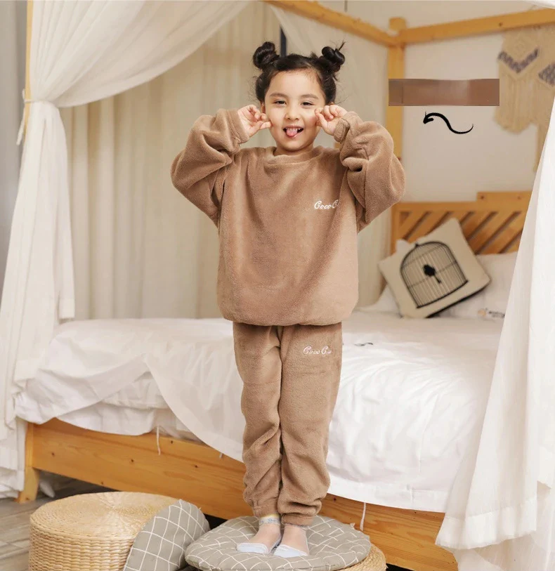 Kids Fleece Pajama Set Brown - Sunshine - Image 2