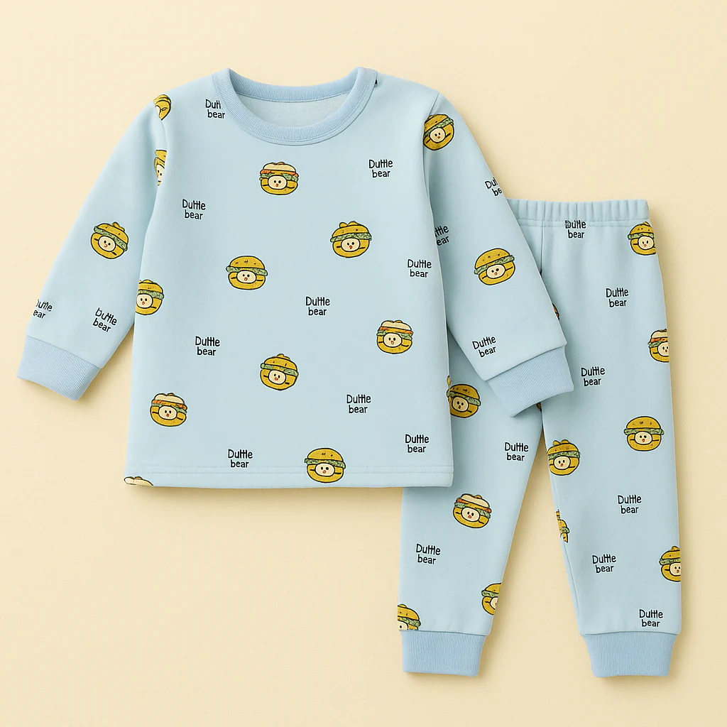 Kids Fleece Pajama Set Burger Blue - Sunshine
