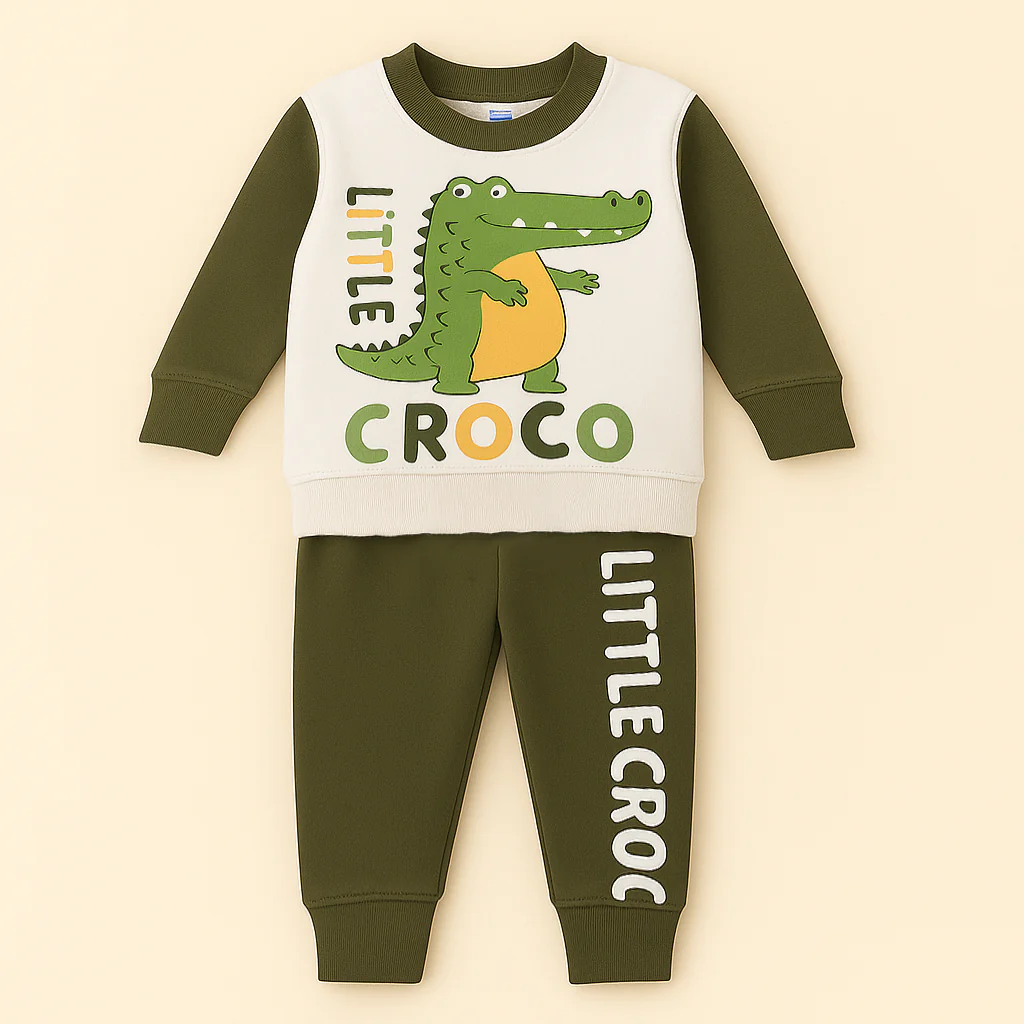 Kids Fleece Tracksuit Little Croco Olive Green - Oolaa
