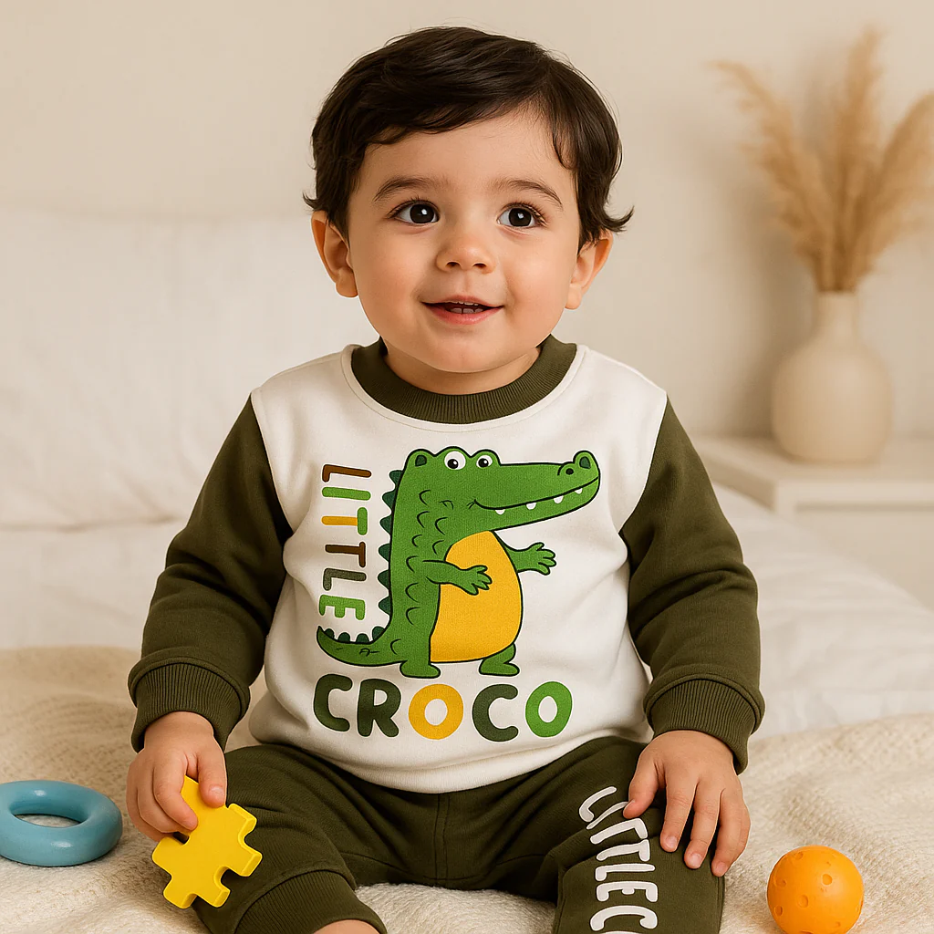 Kids Fleece Tracksuit Little Croco Olive Green - Oolaa - Image 2