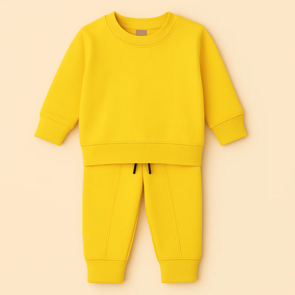 Kids Fleece Tracksuit Plain Yellow - Oolaa
